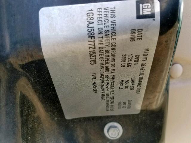 1G8AJ58F77Z152705 - 2007 SATURN ION LEVEL GREEN photo 10