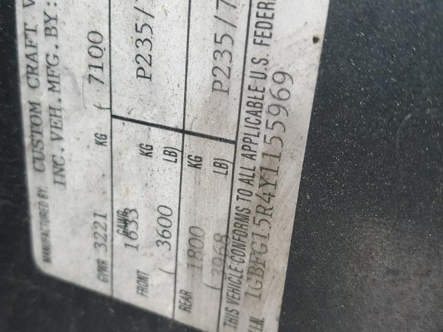 1GBFG15R4Y1155969 - 2000 CHEVROLET EXPRESS G1 CHARCOAL photo 10