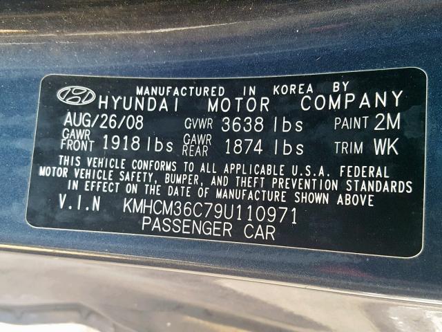 KMHCM36C79U110971 - 2009 HYUNDAI ACCENT GS TWO TONE photo 10