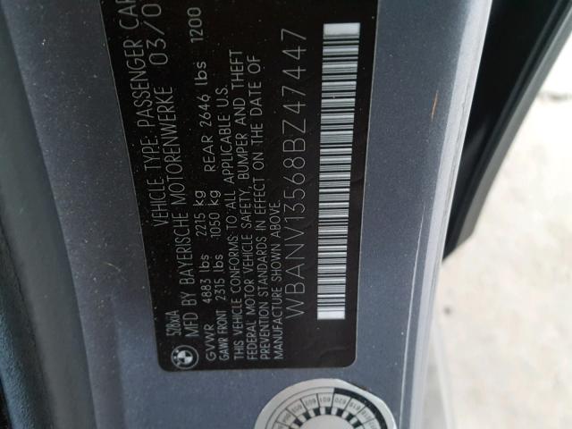 WBANV13568BZ47447 - 2008 BMW 528 XI GRAY photo 10