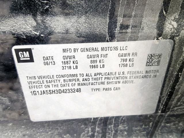1G1JA5SH3D4233248 - 2013 CHEVROLET SONIC LS 黑色 照片 10