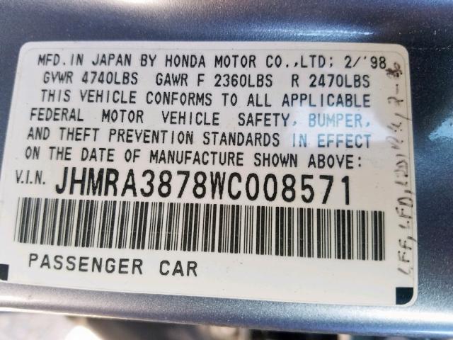 JHMRA3878WC008571 - 1998 HONDA ODYSSEY EX SILVER photo 10