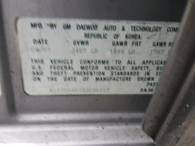 KL1TD56618B096657 - 2008 CHEVROLET AVEO BASE Сұр фото 10