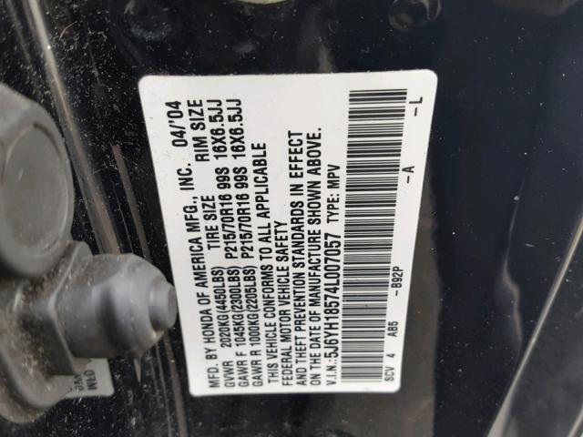 5J6YH18574L007057 - 2004 HONDA ELEMENT EX BLACK photo 10