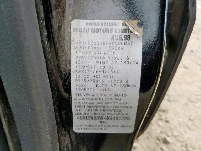 4S6CM58W4X4401225 - 1999 HONDA PASSPORT E 黑色 照片 10