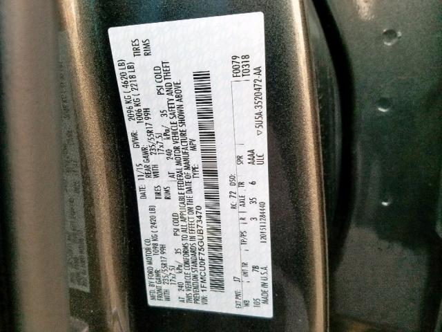 1FMCU0F75GUB73470 - 2016 FORD ESCAPE S GRAY photo 10