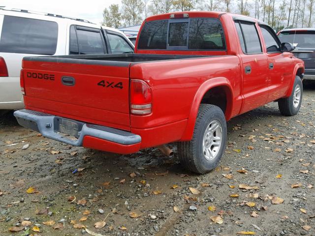 1B7HG38N32S645930 - 2002 DODGE DAKOTA QUA RED photo 4