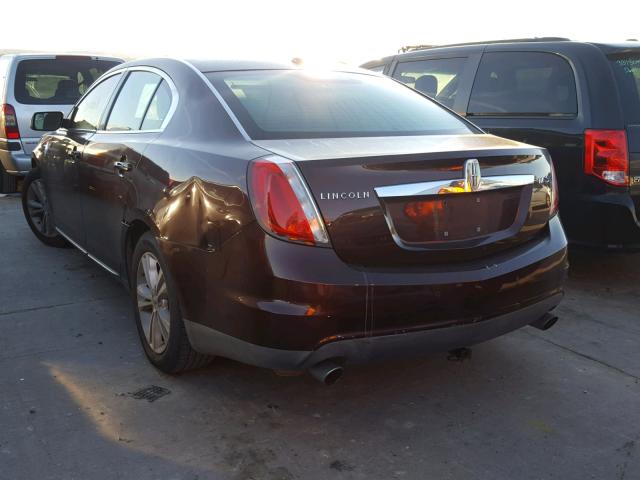 1LNHL9DR2AG610560 - 2010 LINCOLN MKS BURGUNDY photo 3