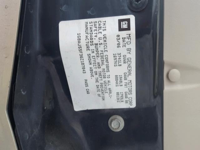 1G8AJ55F36Z187843 - 2006 SATURN ION LEVEL GOLD photo 10