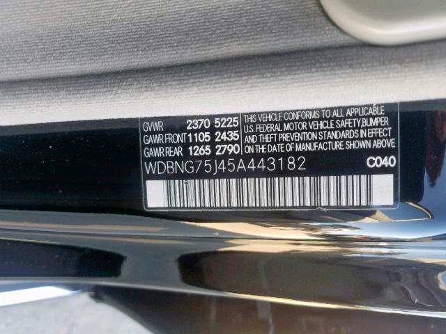 WDBNG75J45A443182 - 2005 MERCEDES-BENZ S 500 BLACK photo 10