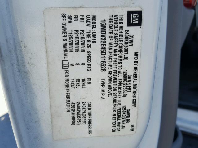 1GMDV23E45D116528 - 2005 PONTIAC MONTANA WHITE photo 10