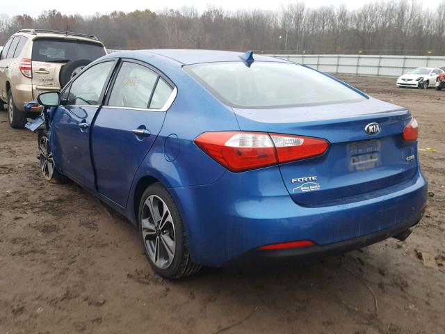 KNAFX4A8XE5083008 - 2014 KIA FORTE EX BLUE photo 3