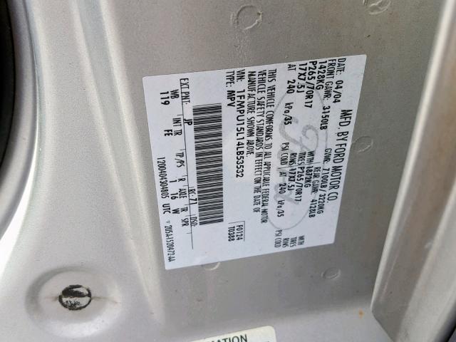 1FMPU15L14LB53532 - 2004 FORD EXPEDITION SILVER photo 10