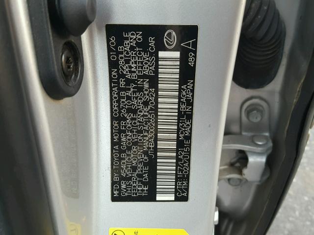 JTHBA30G265170424 - 2006 LEXUS ES 330 SILVER photo 10