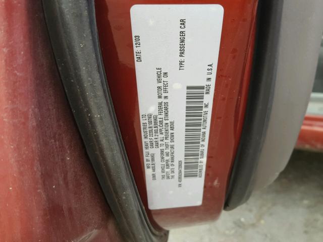 4S3BE625647209326 - 2004 SUBARU LEGACY L S RED photo 10