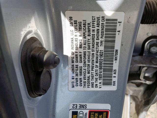 19XFA16699E019031 - 2009 HONDA CIVIC LX-S Gümüş foto 10