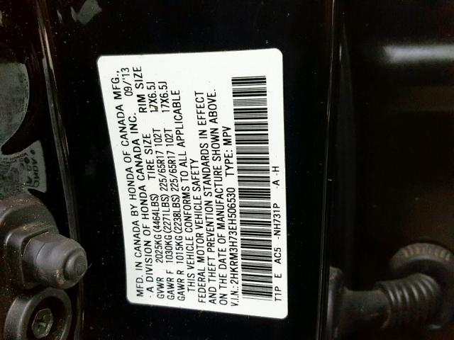 2HKRM3H73EH506530 - 2014 HONDA CR-V EXL BLACK photo 10