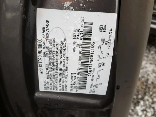 3FAFP31N65R161855 - 2005 FORD FOCUS ZX3 CHARCOAL photo 10
