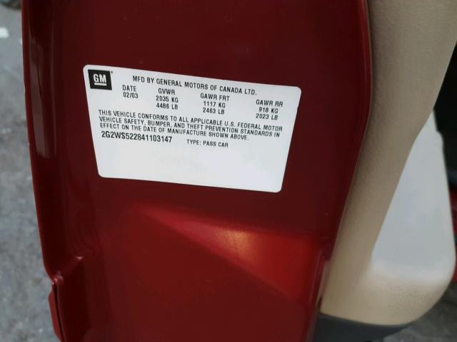 2G2WS522841103147 - 2004 PONTIAC GRAND PRIX RED photo 10