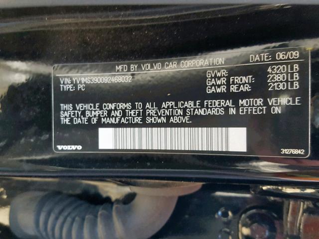 YV1MS390092468032 - 2009 VOLVO S40 2.4I BLACK photo 10