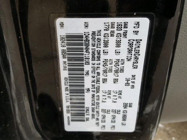 1D4HB38N04F118103 - 2004 DODGE DURANGO ST BLACK photo 10