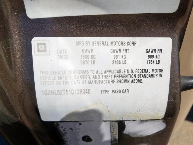 1G3NL52T51C128946 - 2001 OLDSMOBILE ALERO GL GOLD photo 10