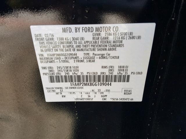 1FAHP2MK8GG109044 - 2016 FORD TAURUS POL TWO TONE photo 10