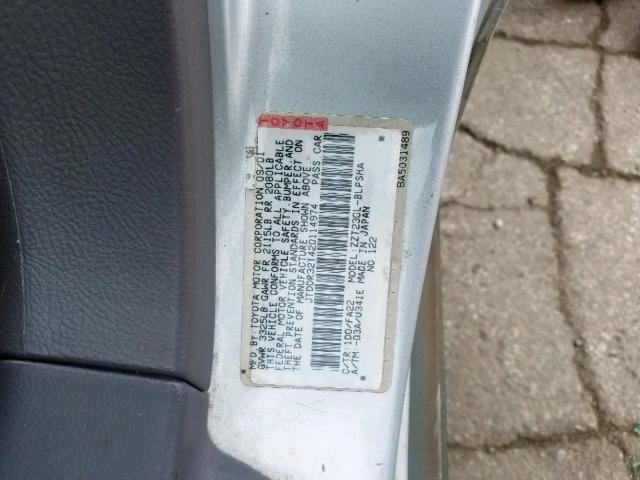 JTDDR32T420114974 - 2002 TOYOTA CELICA GT GRAY photo 10