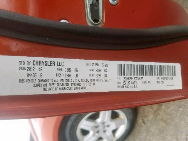 1B3HB48B48D739467 - 2008 DODGE CALIBER SX ORANGE photo 10