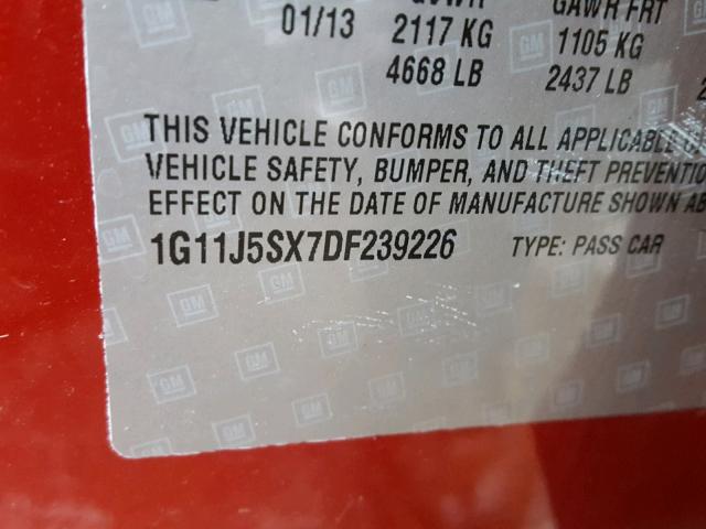 1G11J5SX7DF239226 - 2013 CHEVROLET MALIBU LTZ მუქწითელი ფოტო 10