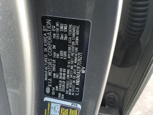 KNDJN2A27F7176271 - 2015 KIA SOUL GRAY photo 10