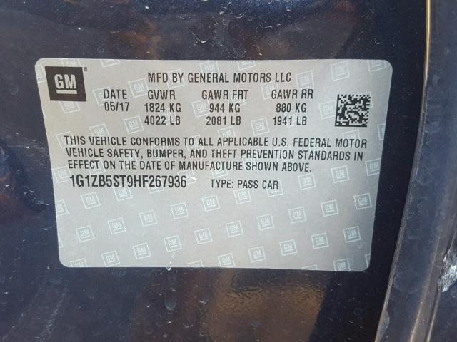 1G1ZB5ST9HF267936 - 2017 CHEVROLET MALIBU LS 蓝色 照片 10