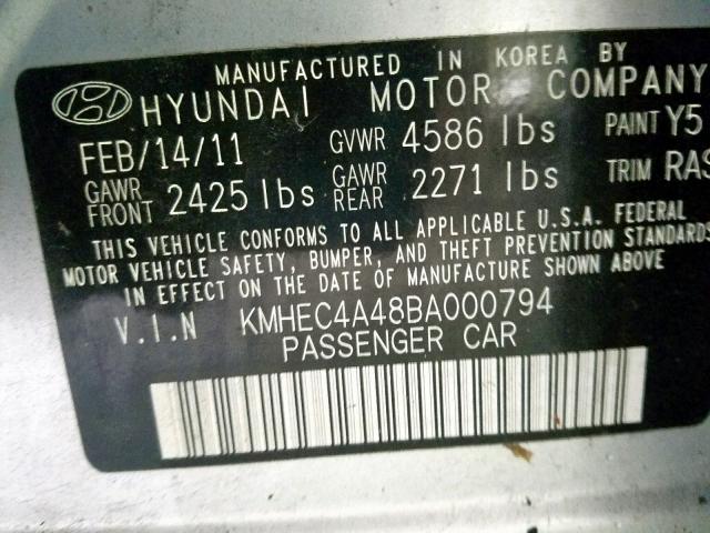 KMHEC4A48BA000794 - 2011 HYUNDAI SONATA HYB SILVER photo 10