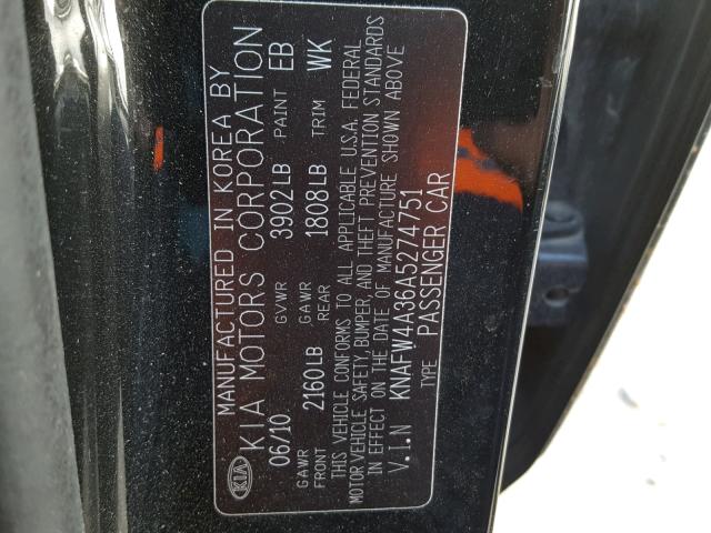 KNAFW4A36A5274751 - 2010 KIA FORTE SX BLACK photo 10