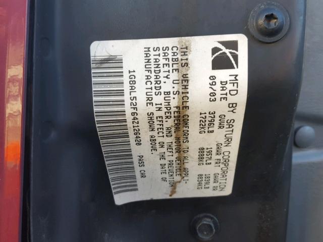 1G8AL52F64Z126420 - 2004 SATURN ION LEVEL BURGUNDY photo 10