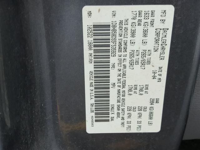 1D8HB58D55F535929 - 2005 DODGE DURANGO LI GRAY photo 10