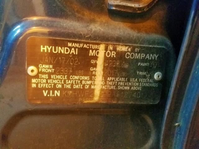 KMHWF25S92A612740 - 2002 HYUNDAI SONATA GL BLUE photo 10