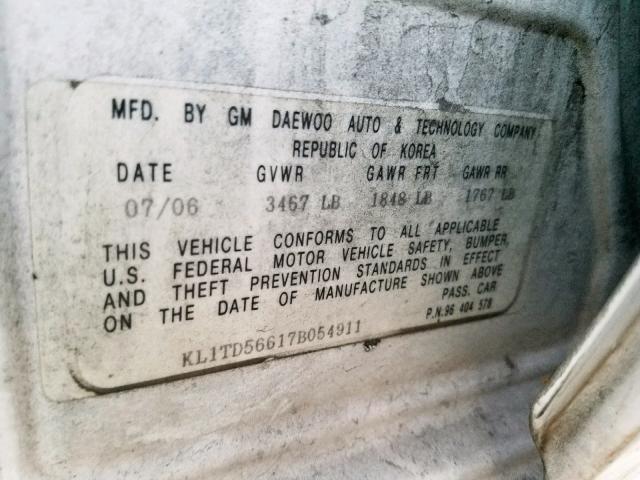 KL1TD56617B054911 - 2007 CHEVROLET AVEO BASE Weiß Foto 10