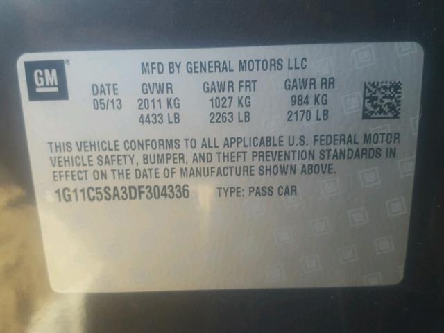 1G11C5SA3DF304336 - 2013 CHEVROLET MALIBU 1LT CHARCOAL photo 10