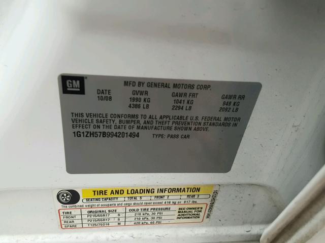 1G1ZH57B994201494 - 2009 CHEVROLET MALIBU 1LT WHITE photo 10