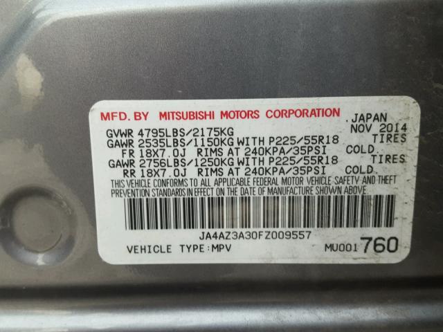 JA4AZ3A30FZ009557 - 2015 MITSUBISHI OUTLANDER BLUE photo 10