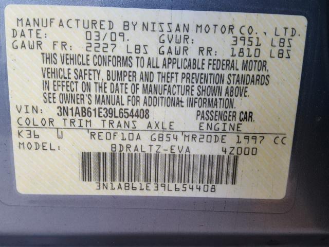 3N1AB61E39L654408 - 2009 NISSAN SENTRA 2.0 GRAY photo 10