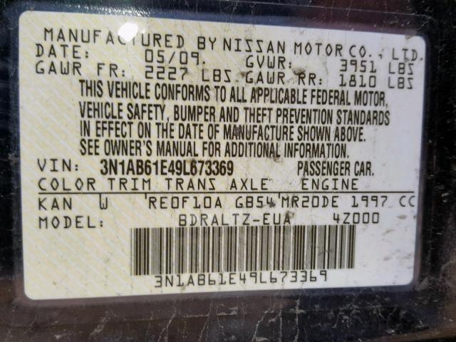 3N1AB61E49L673369 - 2009 NISSAN SENTRA 2.0 GRAY photo 10