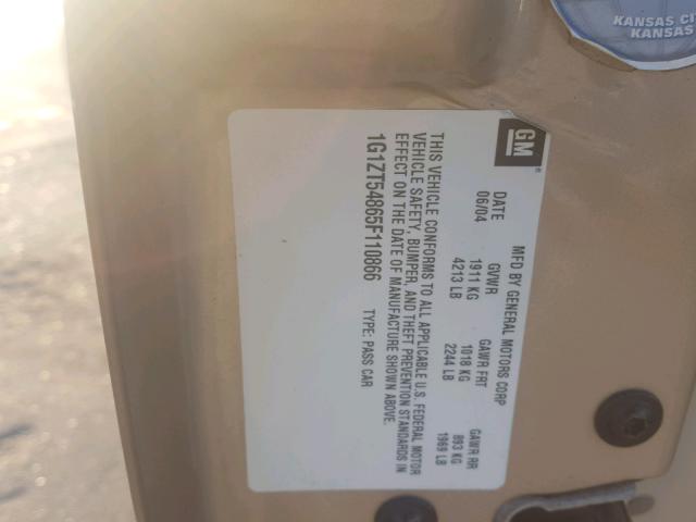 1G1ZT54865F110866 - 2005 CHEVROLET MALIBU LS 金色 照片 10