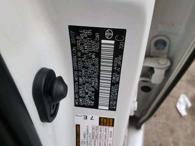 JTDKARFP3H3040999 - 2017 TOYOTA PRIUS PRIM თეთრი ფოტო 10