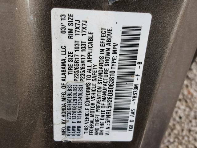 5FNRL5H26DB063810 - 2013 HONDA ODYSSEY LX BROWN photo 10