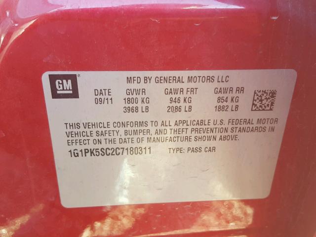 1G1PK5SC2C7180311 - 2012 CHEVROLET CRUZE ECO RED photo 10