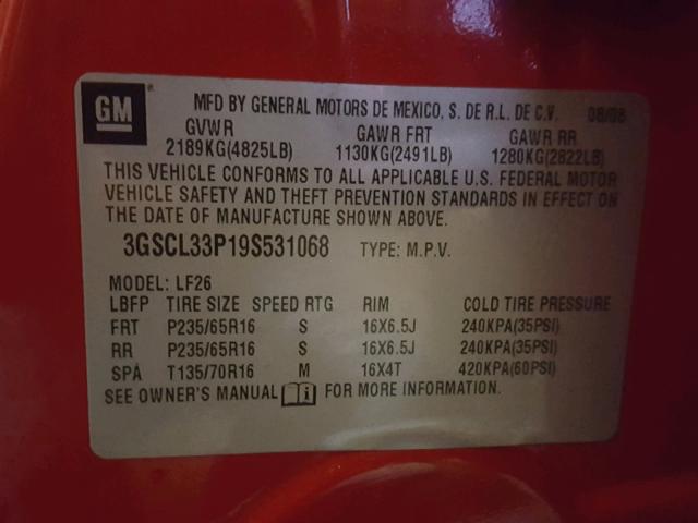 3GSCL33P19S531068 - 2009 SATURN VUE XE RED photo 10