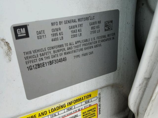 1G1ZB5E11BF304849 - 2011 CHEVROLET MALIBU LS WHITE photo 10