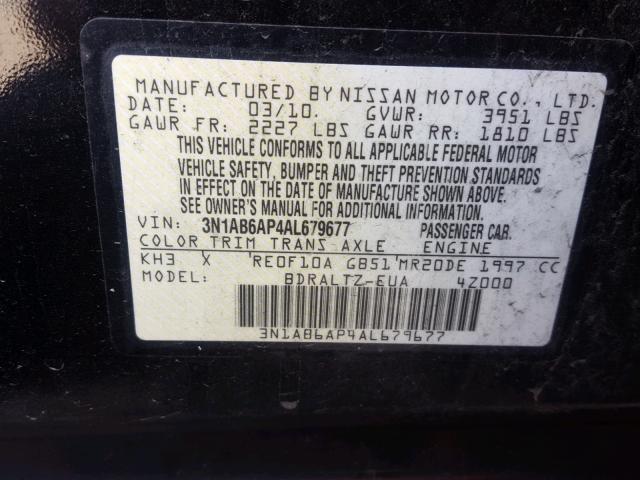 3N1AB6AP4AL679677 - 2010 NISSAN SENTRA 2.0 BLACK photo 10